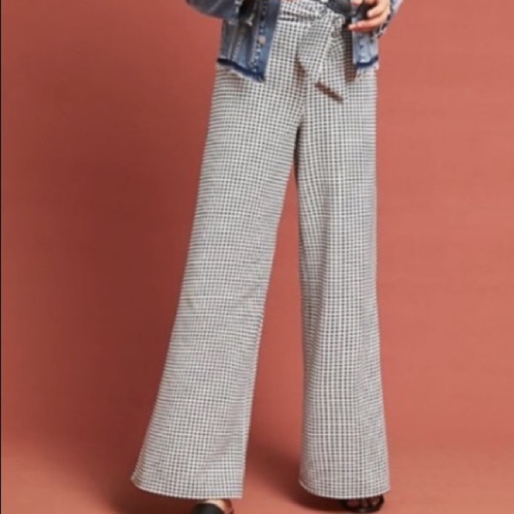 Anthro Maeve Charlemagne Gingham Wide Leg Pant